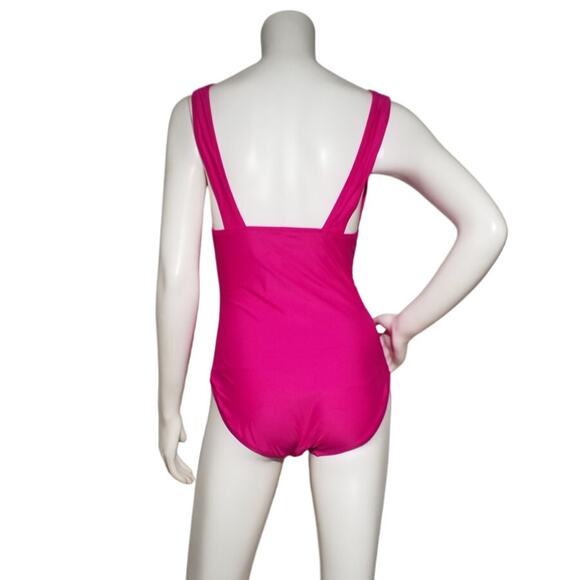 J.Crew Pink Ruched V-Neck One-Piece Swimsuit Sz 10 UPF 50 - Picture 3 of 7